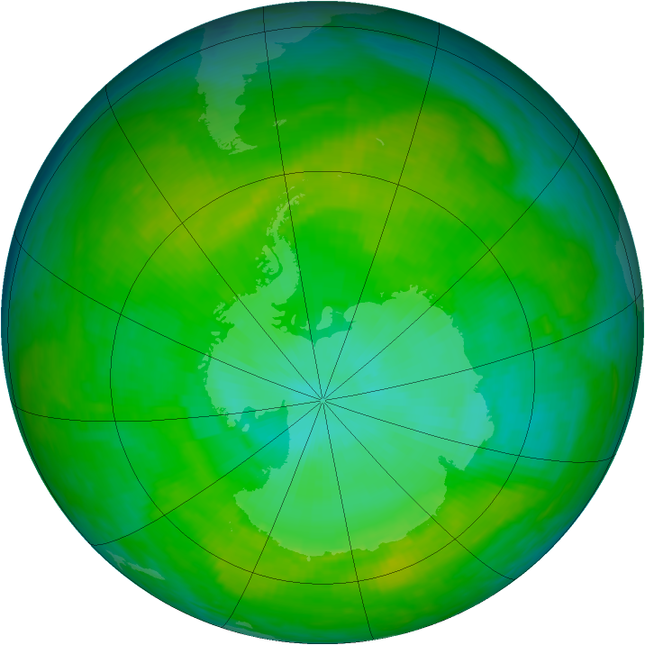 Antarctic ozone map for 27 December 1991